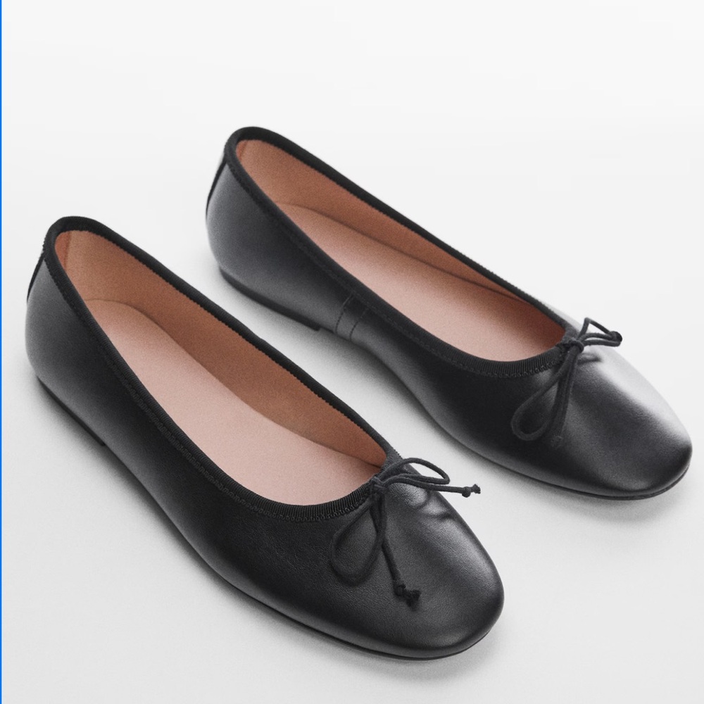 Mango Black LEATHER BALLET FLATS WITH BOW